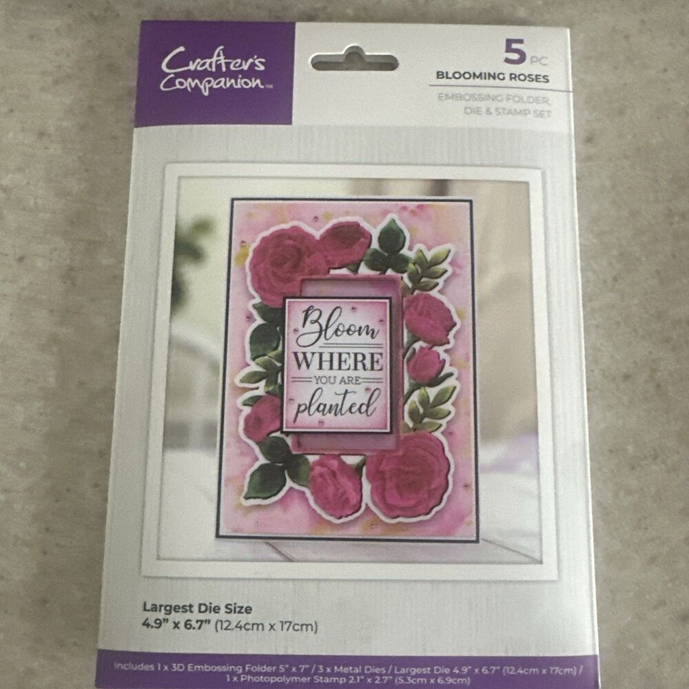 New 5 Piece Crafter's Companion Blooming Roses 3D Emboss Folder Dies & Stamp Set